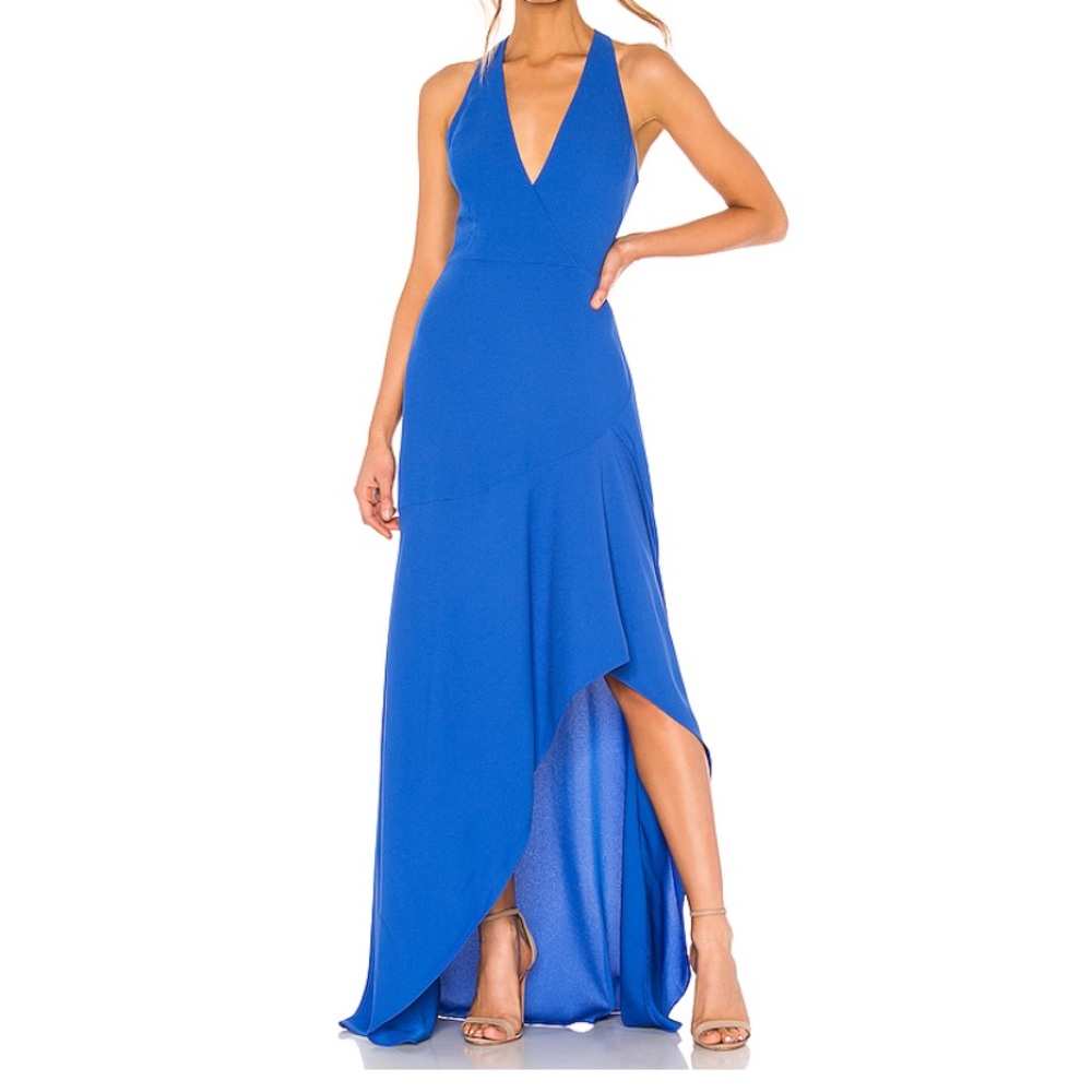BCBG High Low Halter Gown in True Blue